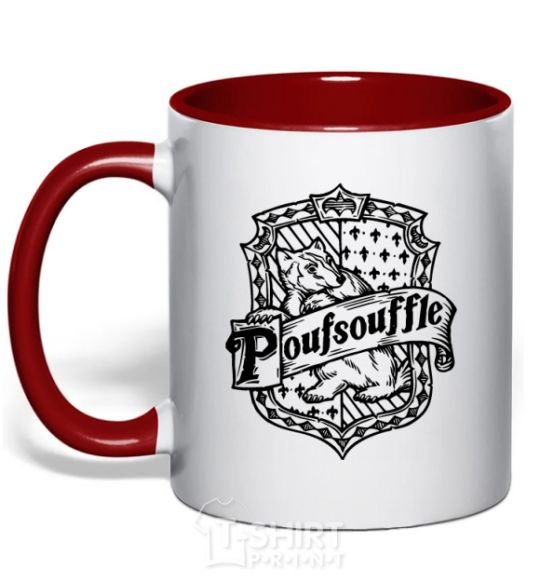 Mug with a colored handle Poufsouffle logo red фото