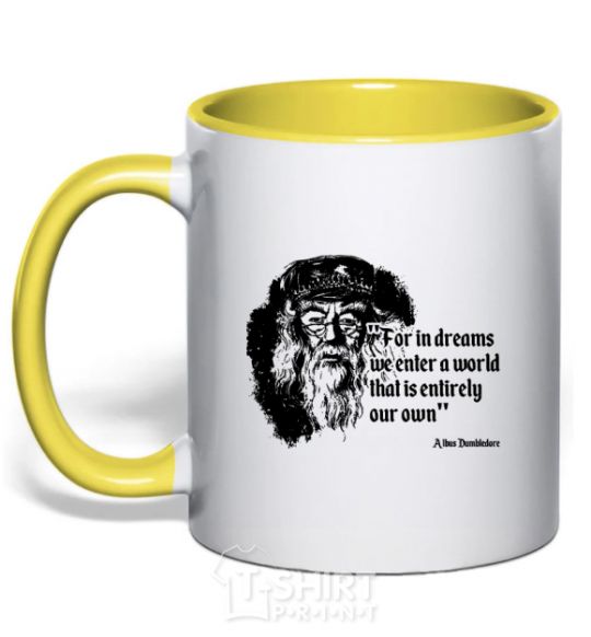 Mug with a colored handle For in dreams we enter a world... yellow фото