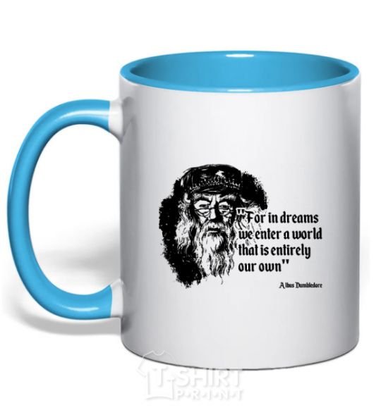 Mug with a colored handle For in dreams we enter a world... sky-blue фото