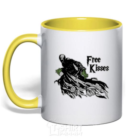 Mug with a colored handle Free Kisses dementor yellow фото