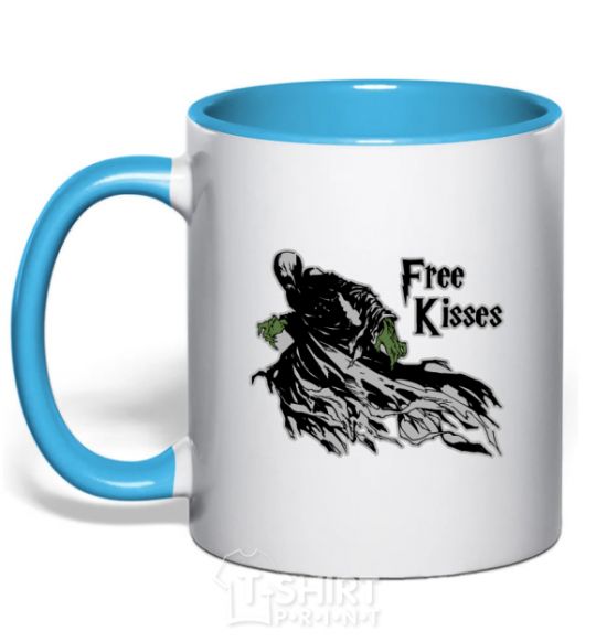 Mug with a colored handle Free Kisses dementor sky-blue фото