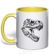 Mug with a colored handle Dino skull yellow фото