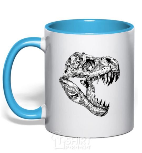 Mug with a colored handle Dino skull sky-blue фото