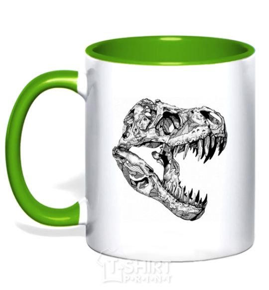 Mug with a colored handle Dino skull kelly-green фото