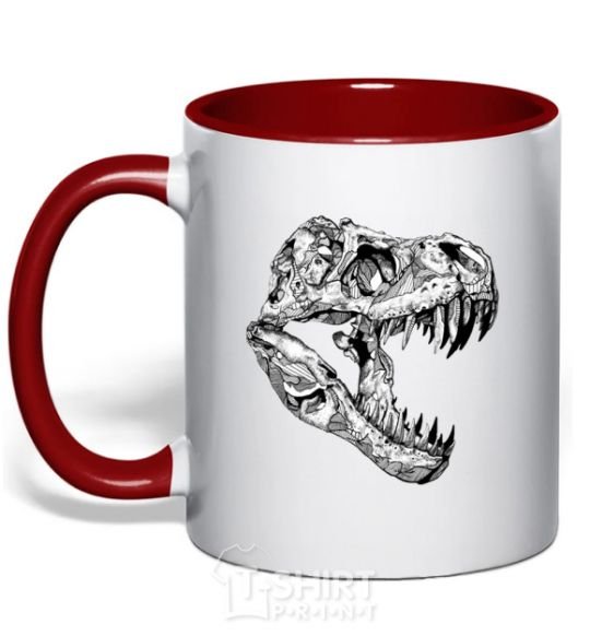 Mug with a colored handle Dino skull red фото