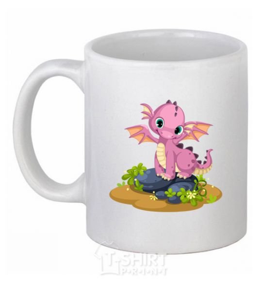 Ceramic mug Pink dinosaur White фото