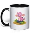 Mug with a colored handle Pink dinosaur black фото