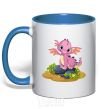 Mug with a colored handle Pink dinosaur royal-blue фото