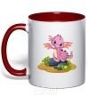 Mug with a colored handle Pink dinosaur red фото
