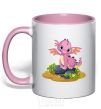 Mug with a colored handle Pink dinosaur light-pink фото
