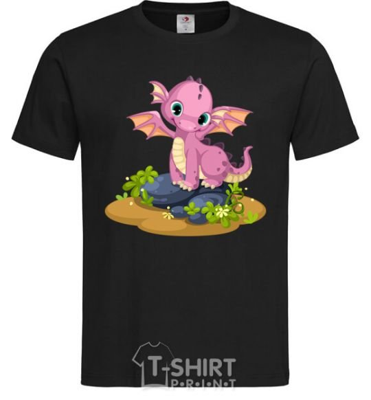 Мужская футболка Розовый динозавр Черный фото
