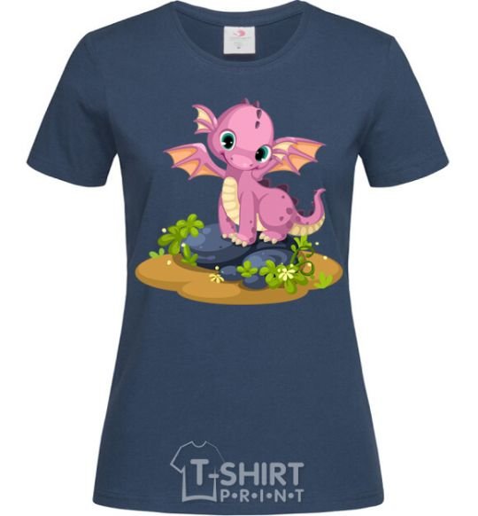 Women's T-shirt Pink dinosaur navy-blue фото