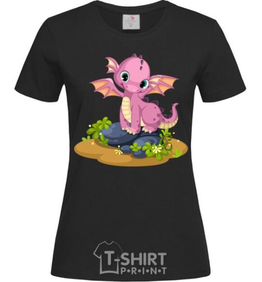 Женская футболка Розовый динозавр Черный фото