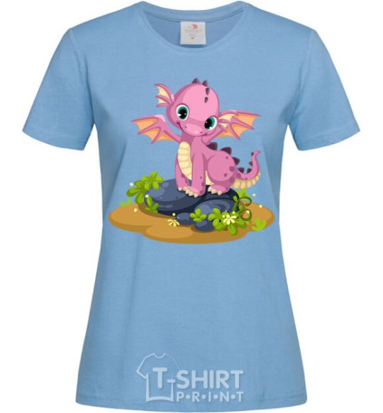 Women's T-shirt Pink dinosaur sky-blue фото