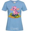 Women's T-shirt Pink dinosaur sky-blue фото