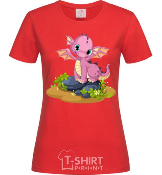 Женская футболка Розовый динозавр Красный фото