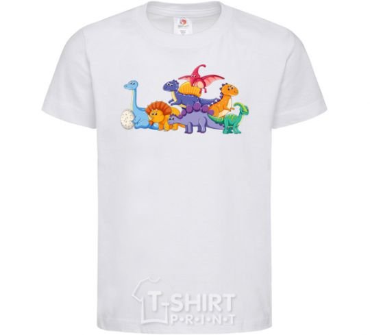 Детская футболка Маленькие динозавры разноцветные Белый фото