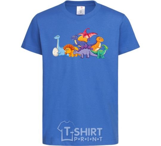 Детская футболка Маленькие динозавры разноцветные Ярко-синий фото