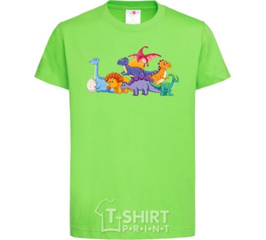 Детская футболка Маленькие динозавры разноцветные Лаймовый фото