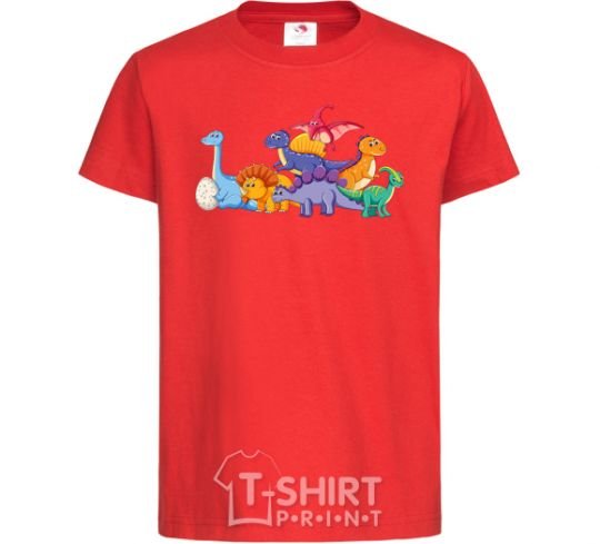 Kids T-shirt The little dinosaurs are colorful red фото