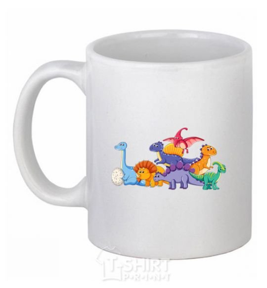 Чашка керамическая Маленькие динозавры разноцветные Белый фото