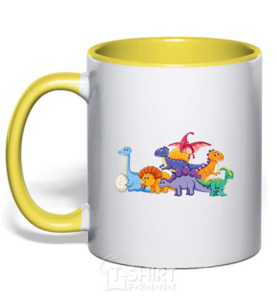 Чашка с цветной ручкой Маленькие динозавры разноцветные Солнечно желтый фото