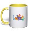 Mug with a colored handle The little dinosaurs are colorful yellow фото