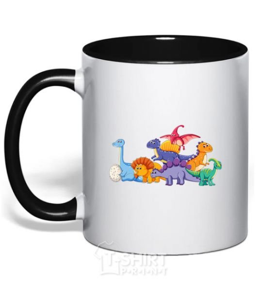 Mug with a colored handle The little dinosaurs are colorful black фото