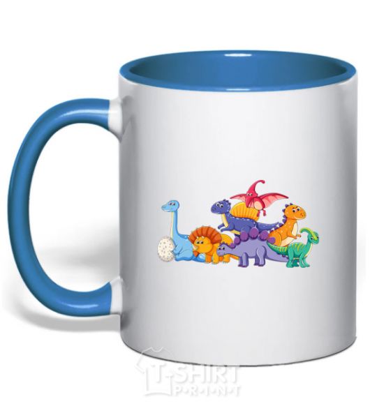Mug with a colored handle The little dinosaurs are colorful royal-blue фото