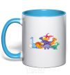 Mug with a colored handle The little dinosaurs are colorful sky-blue фото