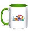 Mug with a colored handle The little dinosaurs are colorful kelly-green фото