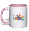 Mug with a colored handle The little dinosaurs are colorful light-pink фото