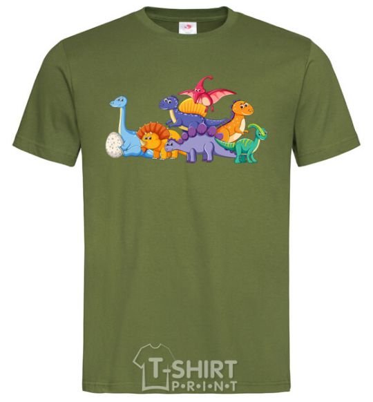 Мужская футболка Маленькие динозавры разноцветные Оливковый фото