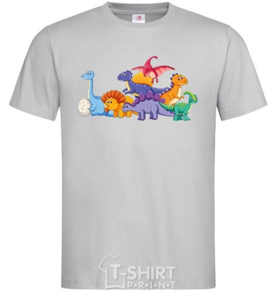 Мужская футболка Маленькие динозавры разноцветные Серый фото