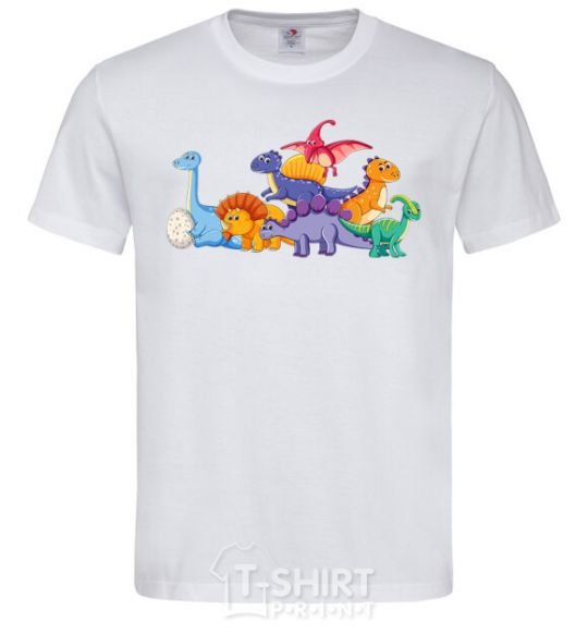 Мужская футболка Маленькие динозавры разноцветные Белый фото