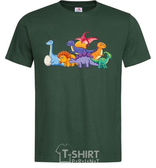 Мужская футболка Маленькие динозавры разноцветные Темно-зеленый фото