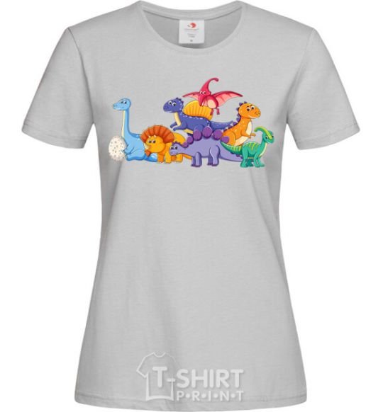 Women's T-shirt The little dinosaurs are colorful grey фото