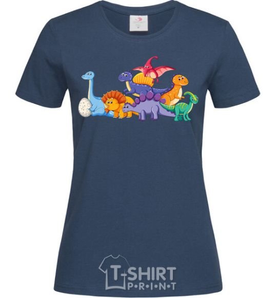 Women's T-shirt The little dinosaurs are colorful navy-blue фото