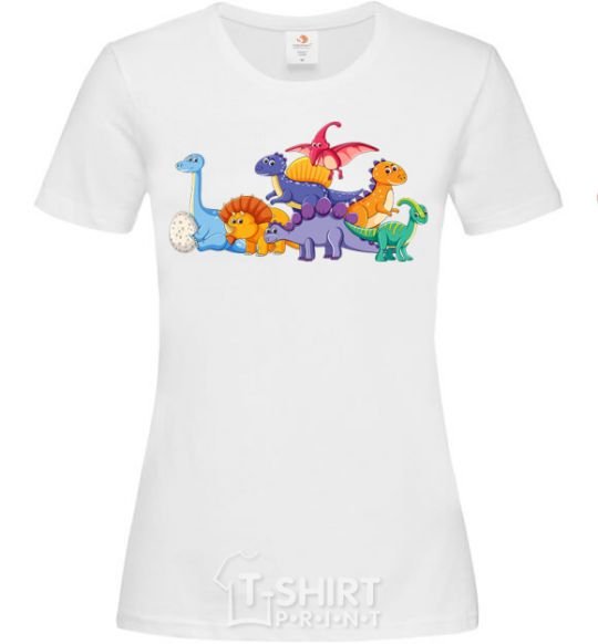 Женская футболка Маленькие динозавры разноцветные Белый фото