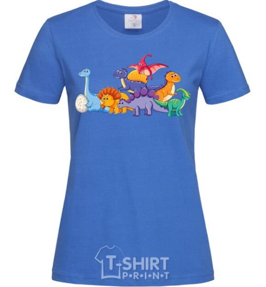 Женская футболка Маленькие динозавры разноцветные Ярко-синий фото