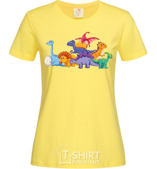 Женская футболка Маленькие динозавры разноцветные Лимонный фото
