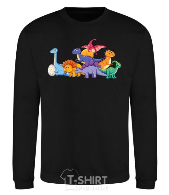 Sweatshirt The little dinosaurs are colorful black фото