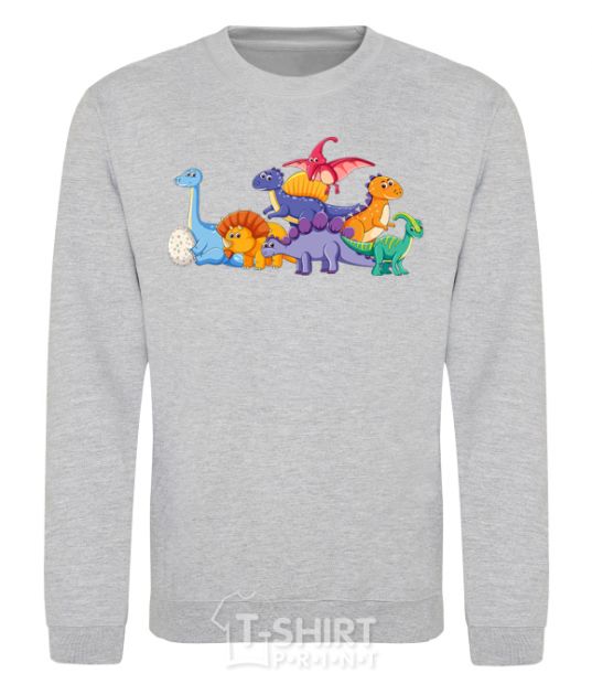 Sweatshirt The little dinosaurs are colorful sport-grey фото
