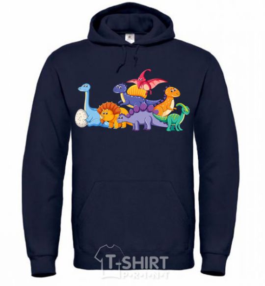 Men`s hoodie The little dinosaurs are colorful navy-blue фото