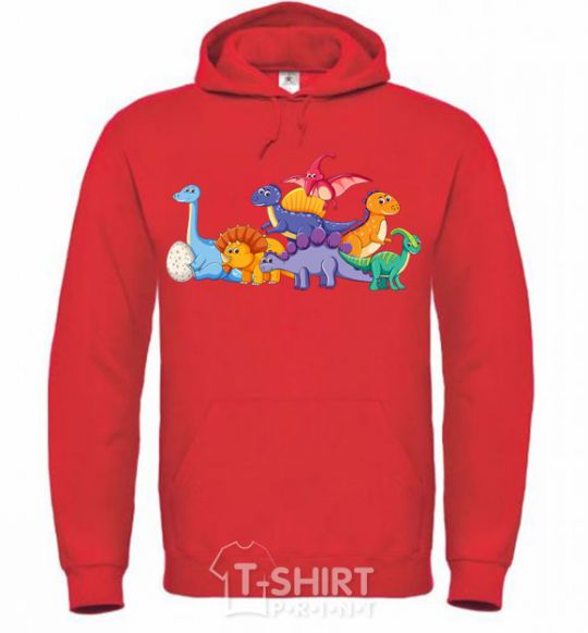Men`s hoodie The little dinosaurs are colorful bright-red фото