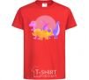 Kids T-shirt Drawing of dinosaurs red фото