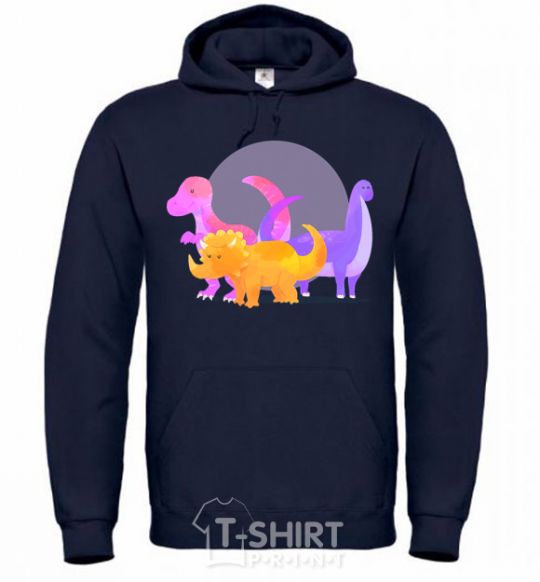 Men`s hoodie Drawing of dinosaurs navy-blue фото