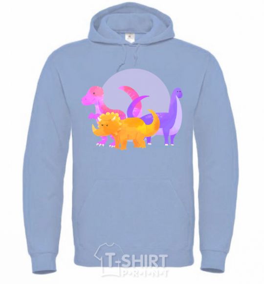 Men`s hoodie Drawing of dinosaurs sky-blue фото