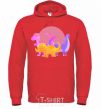 Men`s hoodie Drawing of dinosaurs bright-red фото