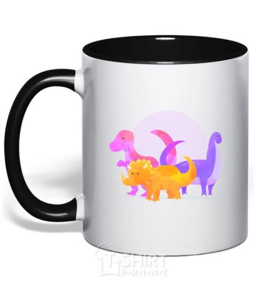 Mug with a colored handle Drawing of dinosaurs black фото